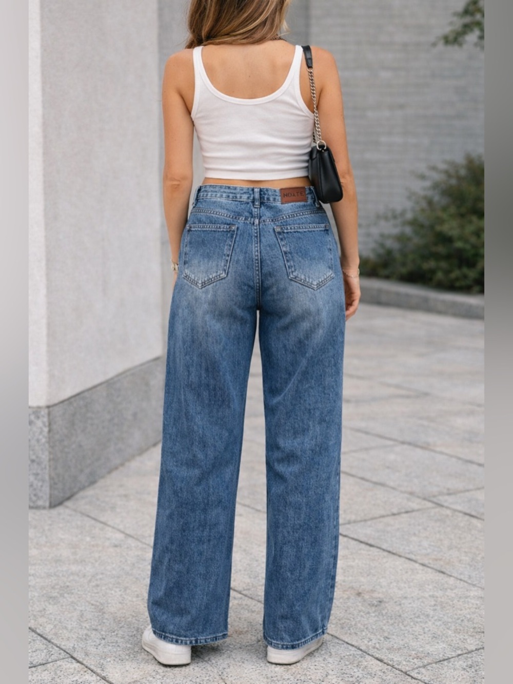 HDLTE Wide Leg Blue Jeans NWT Size L High Rise Straight Denim - Picture 2 of 12